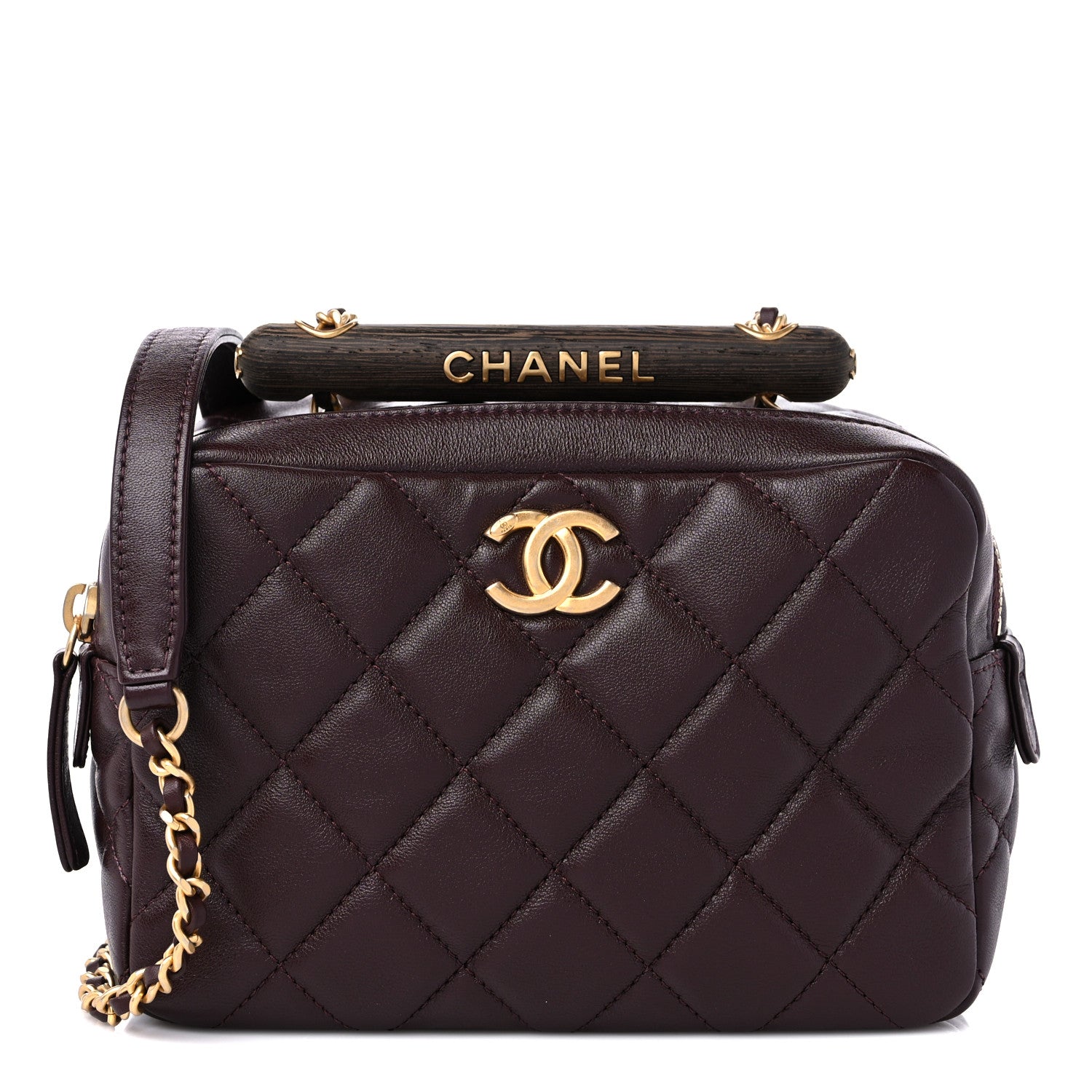 Chanel Lambskin Quilted Mini Wenge Wood Bowling Bag Burgundy 1 of 10