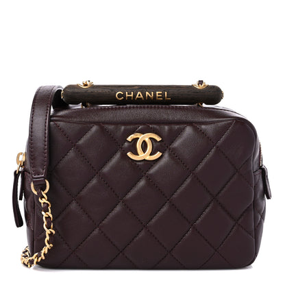 Chanel Lambskin Quilted Mini Wenge Wood Bowling Bag Burgundy 1 of 10