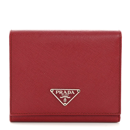 Prada Saffiano Metal Tri-Fold Wallet Cerise 1 of 9