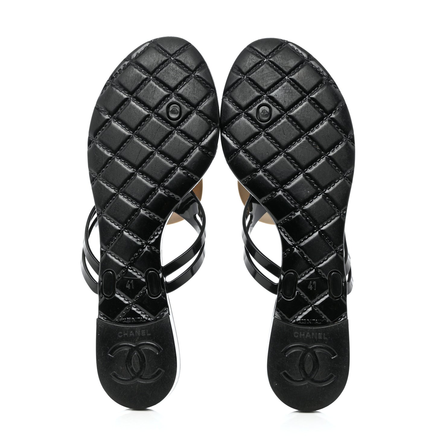 Jelly Quilted Camellia Thong Sandals 41 Black White