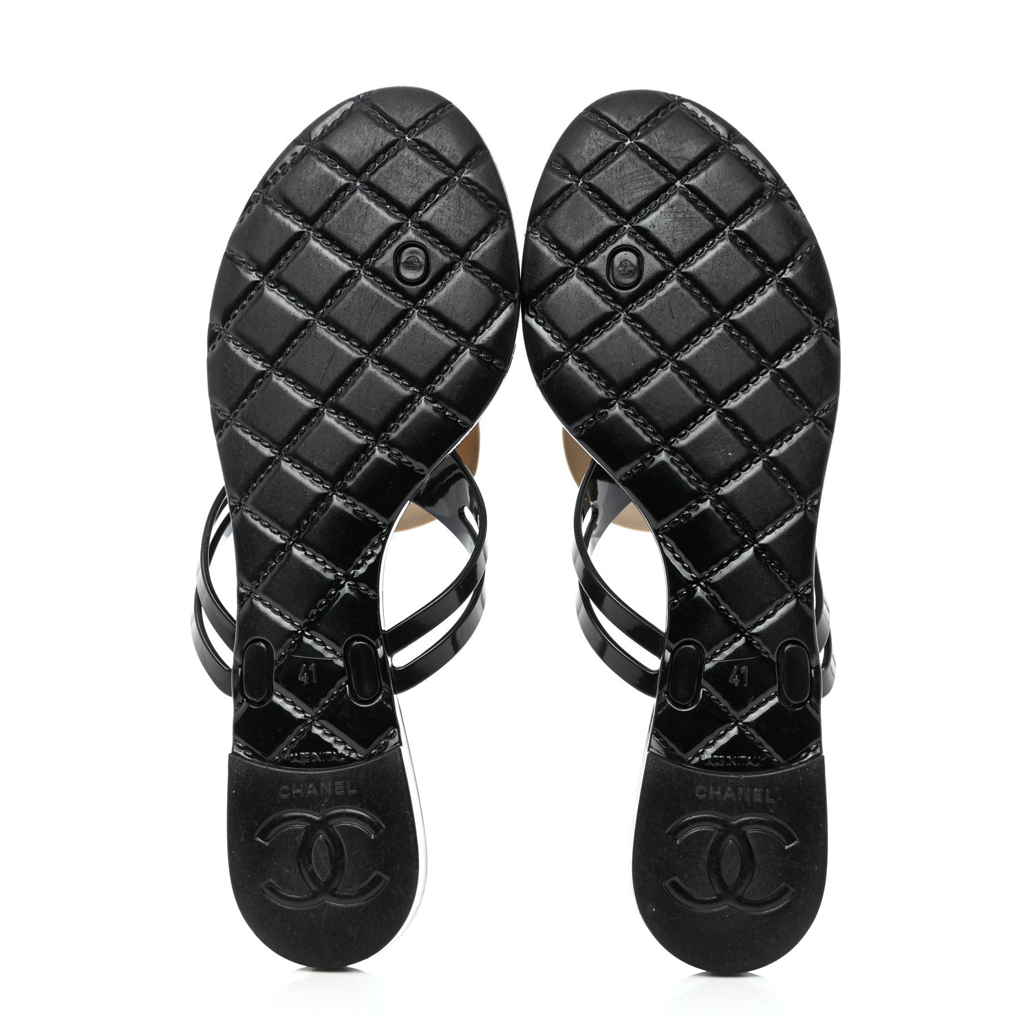 Chanel Jelly Quilted Camellia Thong Sandals 41 Black White 5 of 8