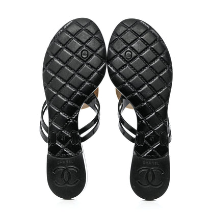 Chanel Jelly Quilted Camellia Thong Sandals 41 Black White 5 of 8