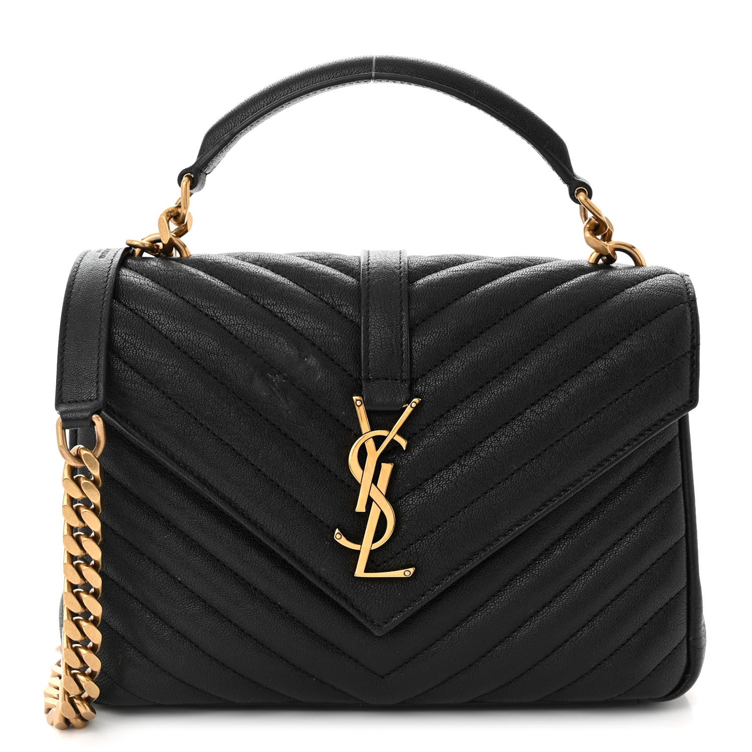 Saint Laurent Sheepskin Matelasse Chevron Monogram Medium College Bag Black 1 of 11