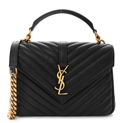 Saint Laurent Sheepskin Matelasse Chevron Monogram Medium College Bag Black 1 of 11