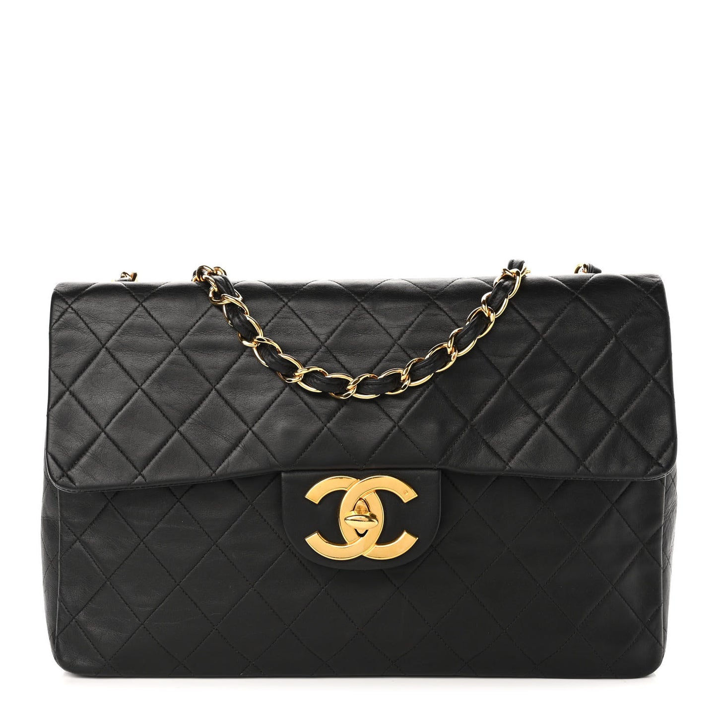 Lambskin Quilted XL Jumbo Single Flap Black