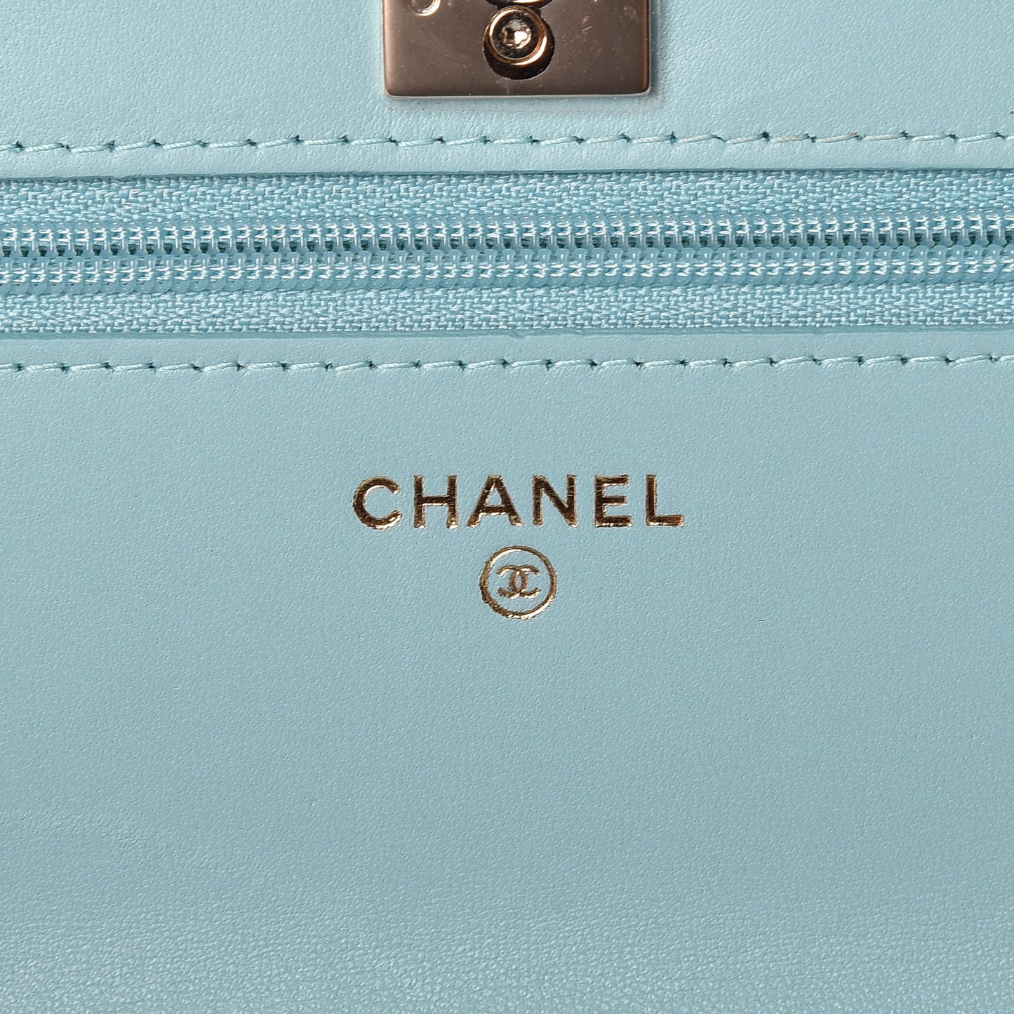 Lambskin Chevron Quilted Trendy CC Wallet On Chain WOC Light Blue