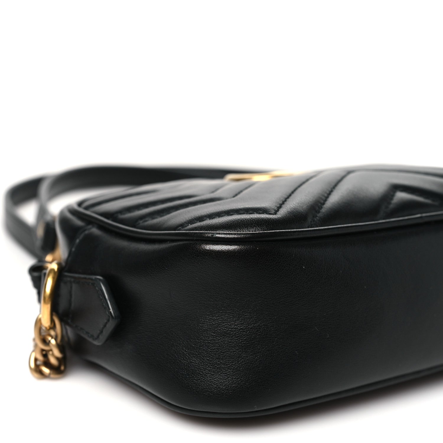 Gucci Calfskin Matelasse Mini GG Marmont Chain Shoulder Bag Black 9 of 12