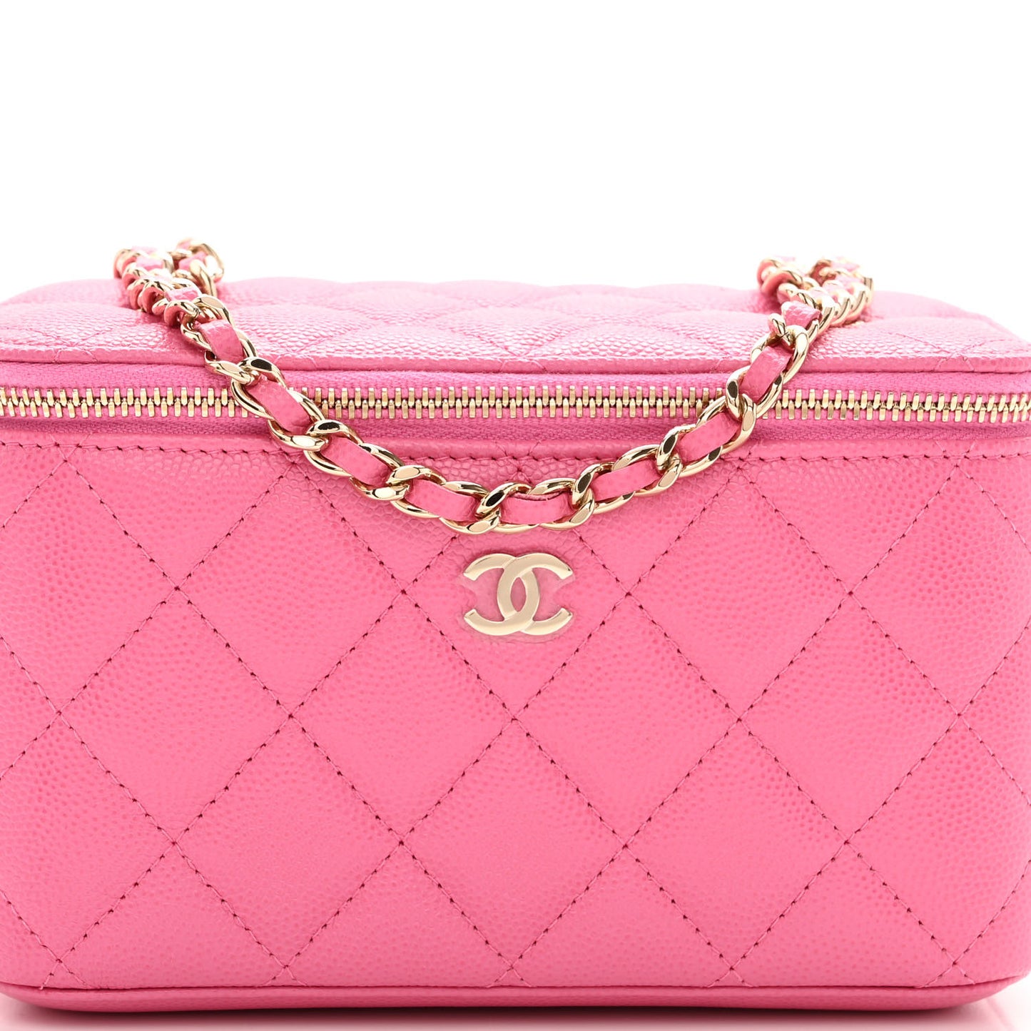 Caviar Quilted Small Vanity Case With Chain Pink