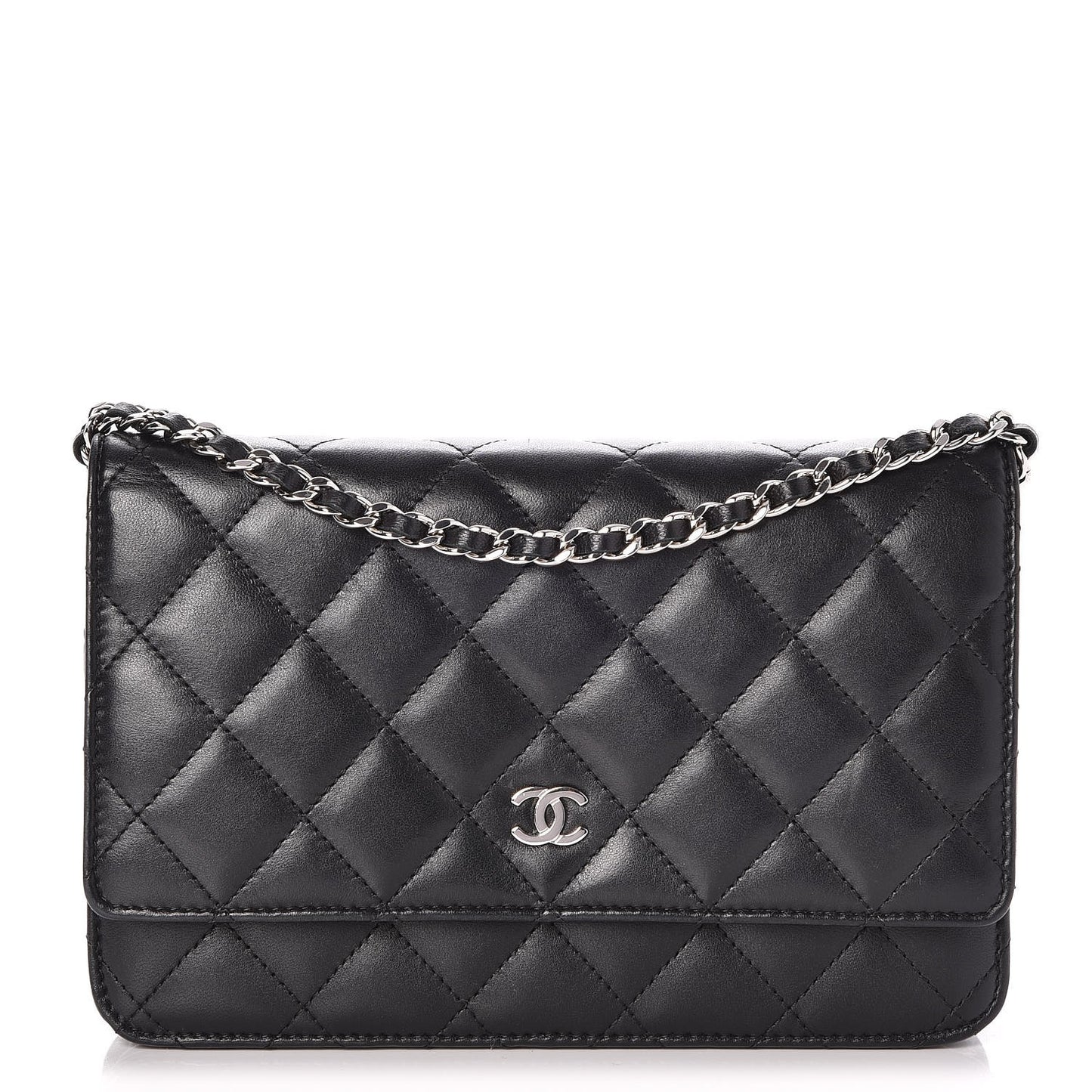 Lambskin Quilted Wallet On Chain WOC Black