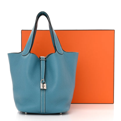 Hermes Taurillon Clemence Picotin Lock 22 MM Blue Jean 11 of 11