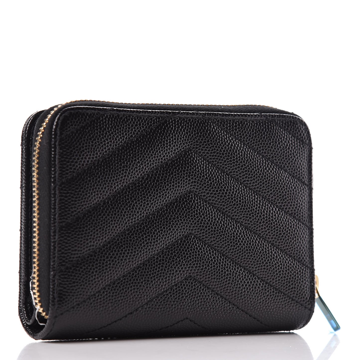 Grain De Poudre Matelasse Chevron Monogram Compact Zip Around Wallet Black