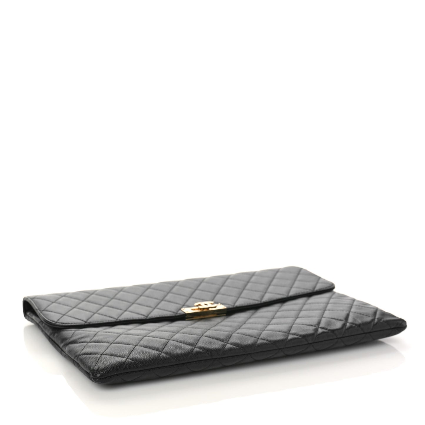 Caviar Quilted Large Golden Class Pouch Black