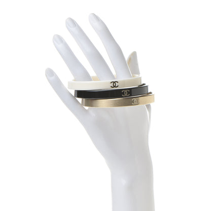 Chanel Resin Metal CC Bangle Set of 3 Black White Gold 2 of 6