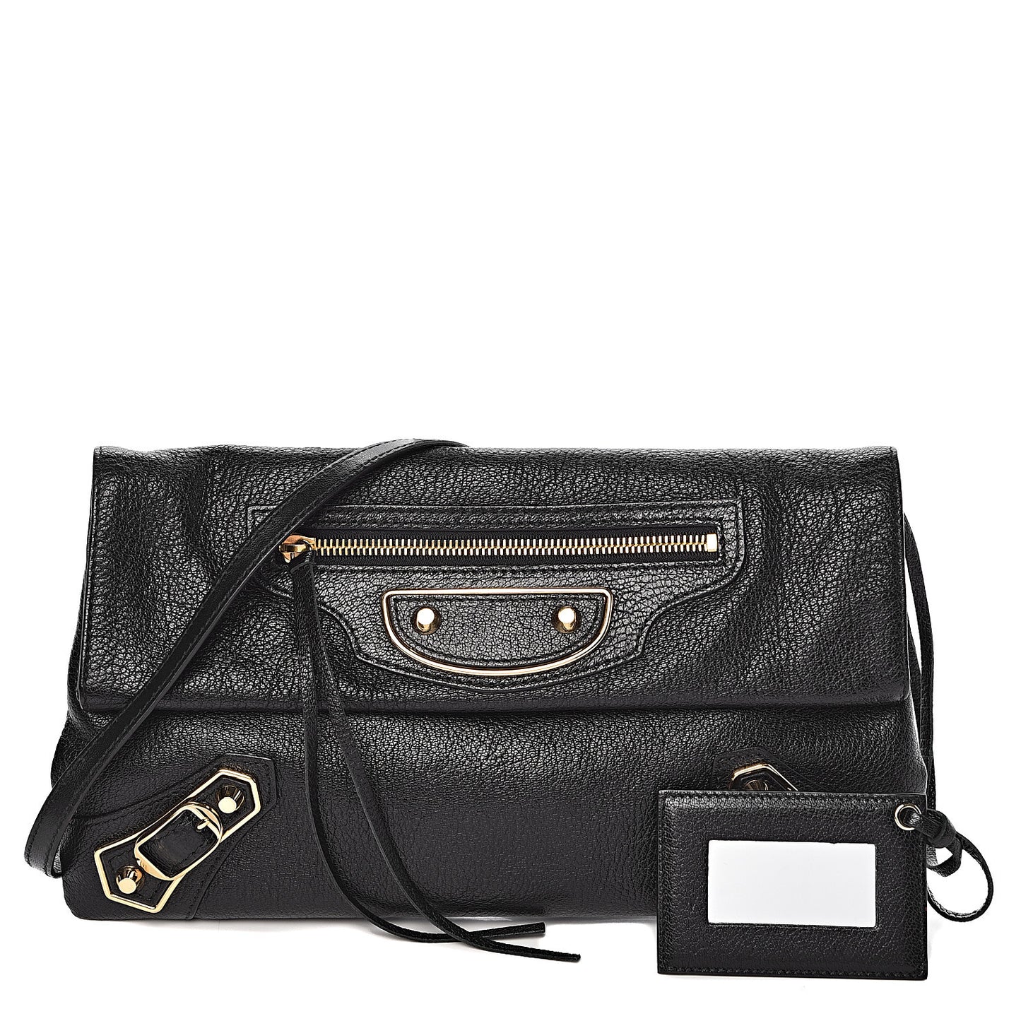 Chevre Gold Metallic Edge Hardware Envelope Clutch Black