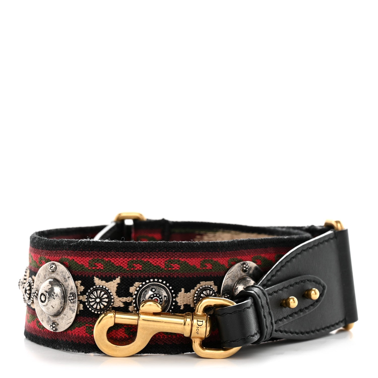 Christian Dior Canvas Embroidered Studded Bohemian Shoulder Strap Red 1 of 5
