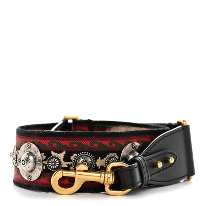 Christian Dior Canvas Embroidered Studded Bohemian Shoulder Strap Red 1 of 5