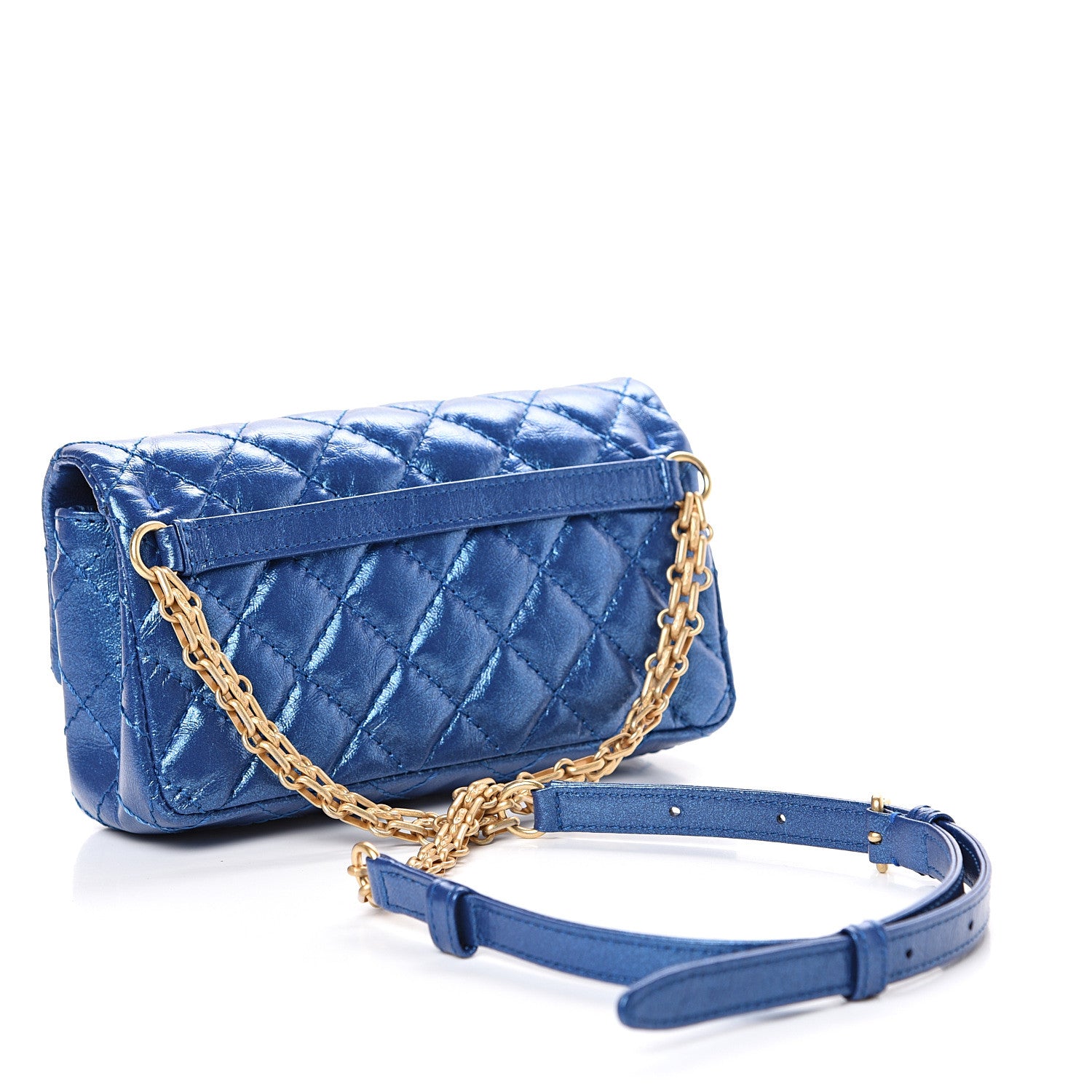 Chanel Metallic Aged Calfskin Quilted 2.55 Reissue Flap Belt Bag Blue 2 of 10