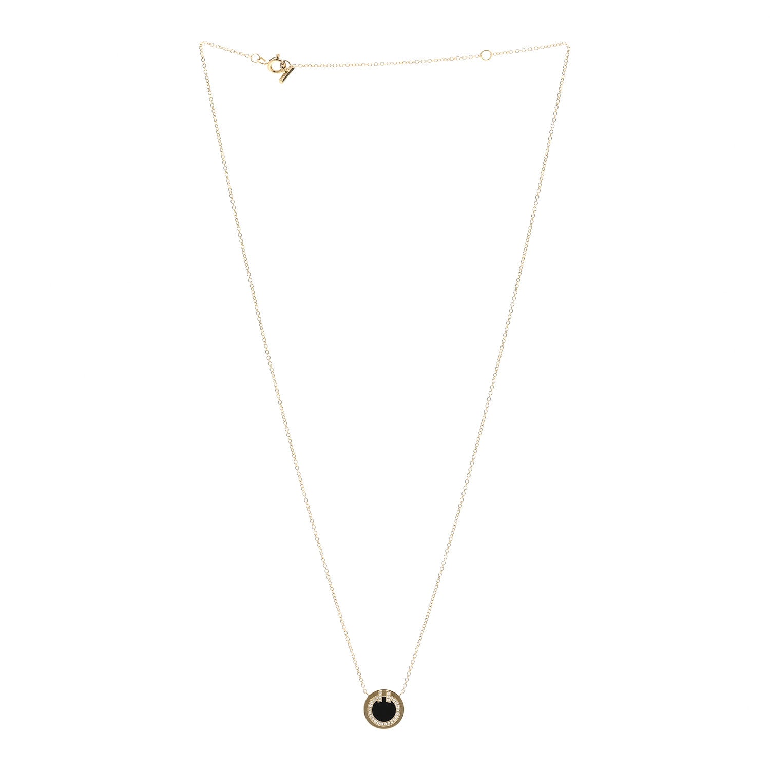 Tiffany 18K Yellow Gold Diamond Black Onyx Small T Circle Pendant Necklace 3 of 6