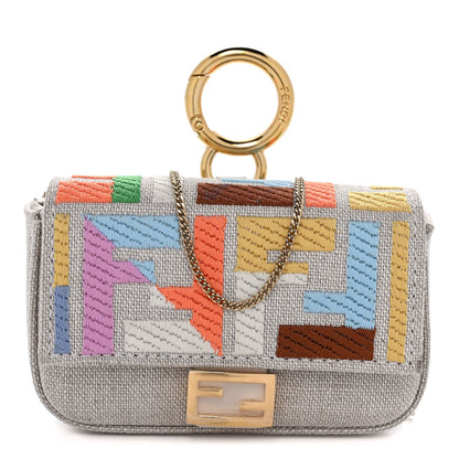 Fendi Kuban Canvas FF Embroidered Nano Baguette Charm Grezzo Multicolor 1 of 10