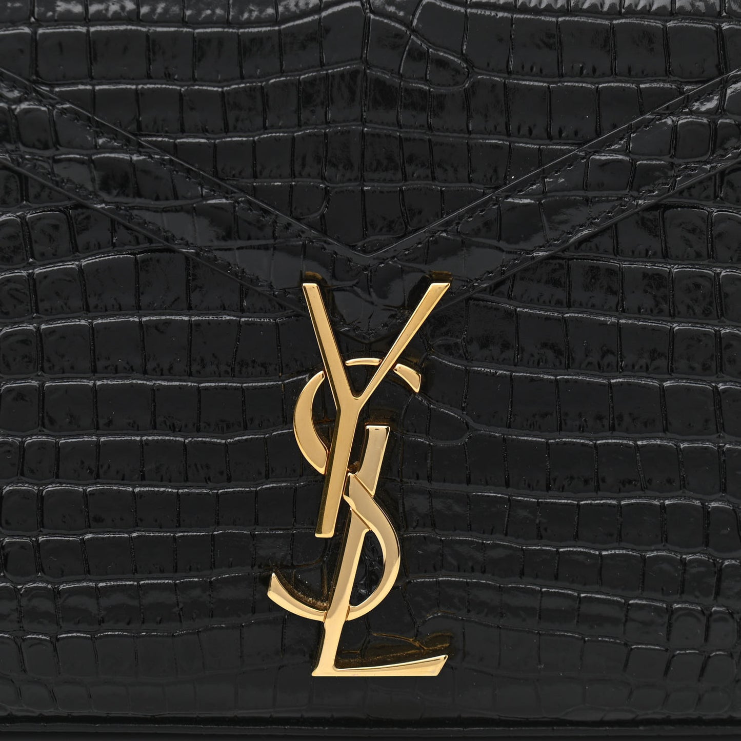 Calfskin Crocodile Embossed Mini Classic Monogram Cassandra Top Handle Black