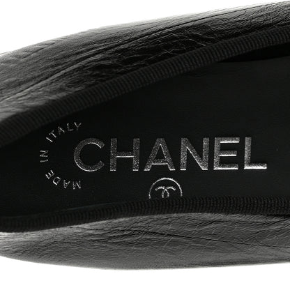 Chanel Crumpled Shiny Lambskin CC Cap Toe Ballerina Flats 39 Black White 7 of 10