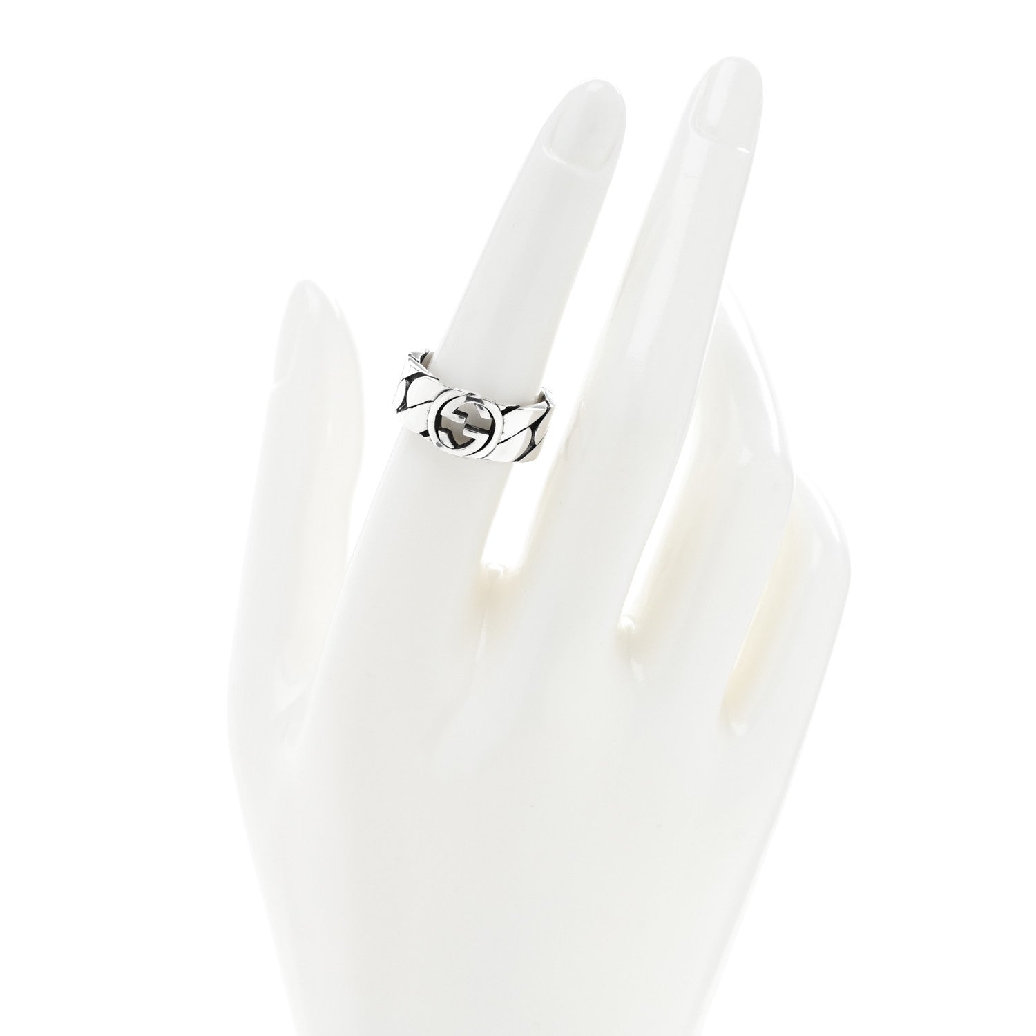 Gucci Sterling Silver Interlocking G Chainlink Wide Band Ring 54 7 2 of 4