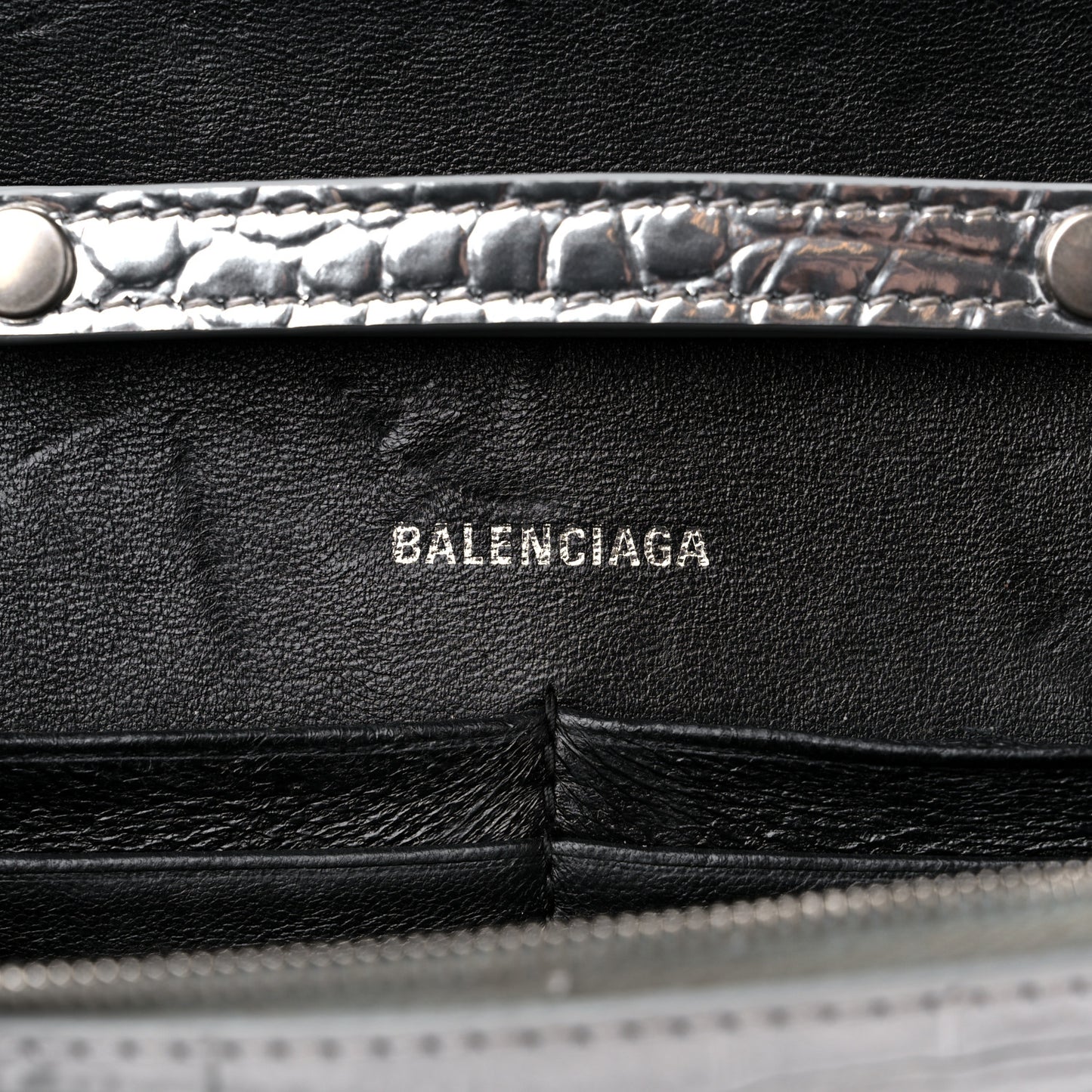 Metallic Calfskin Crocodile Embossed Hourglass Chain Bag Silver