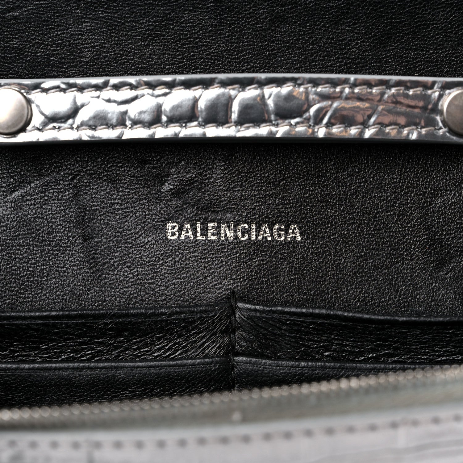 Balenciaga Metallic Calfskin Crocodile Embossed Hourglass Chain Bag Silver 6 of 12