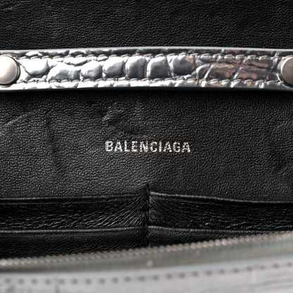 Balenciaga Metallic Calfskin Crocodile Embossed Hourglass Chain Bag Silver 6 of 12