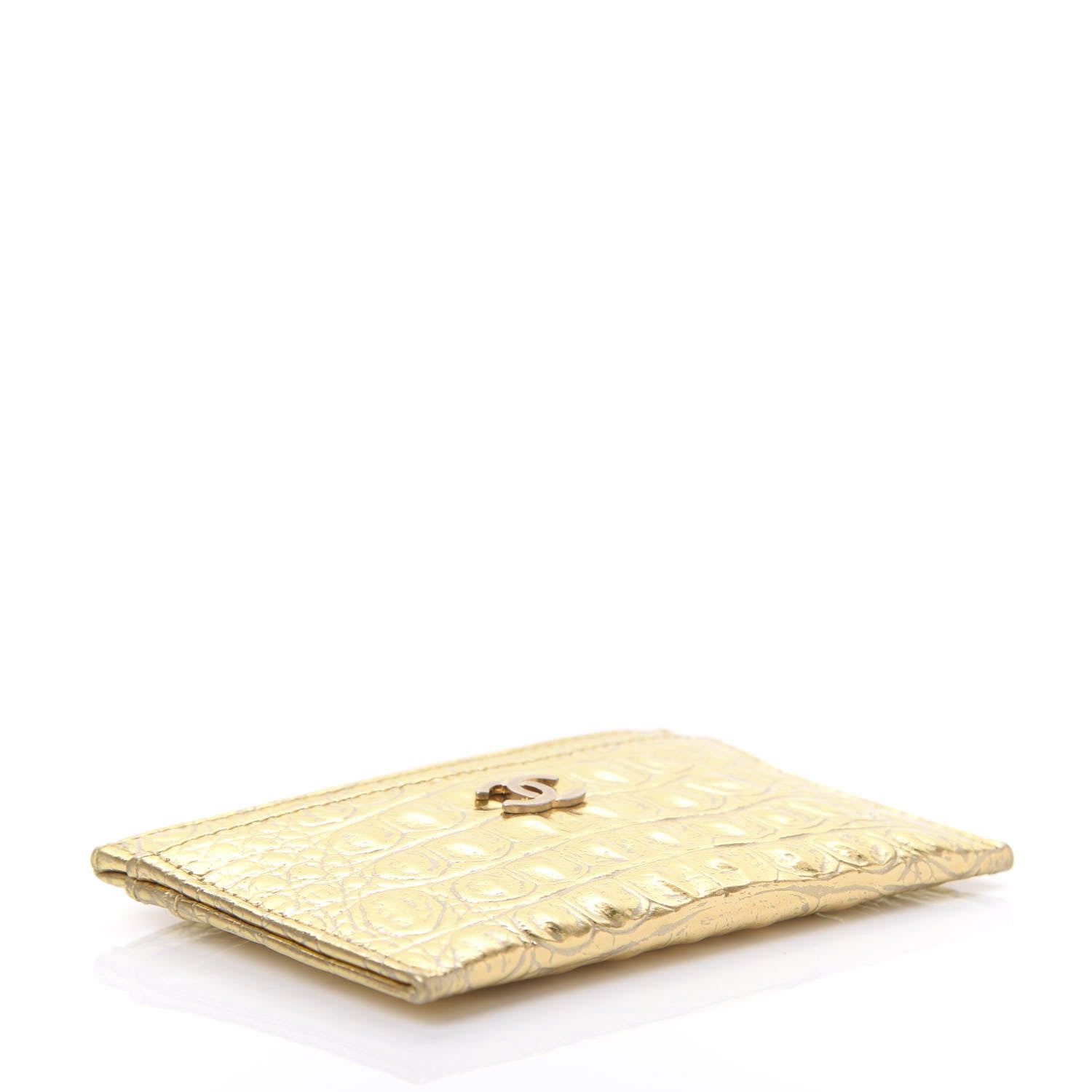 Chanel Metallic Calfskin Crocodile Embossed Cocodile Card Holder Gold 4 of 12