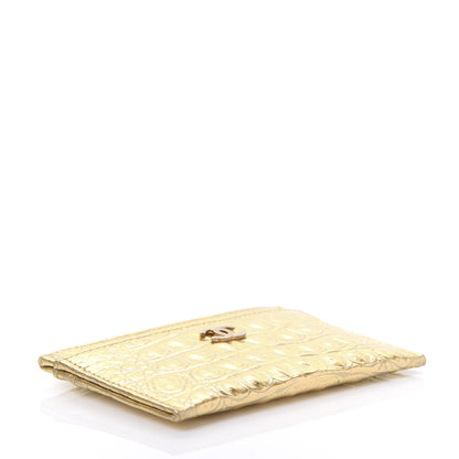 Chanel Metallic Calfskin Crocodile Embossed Cocodile Card Holder Gold 4 of 12