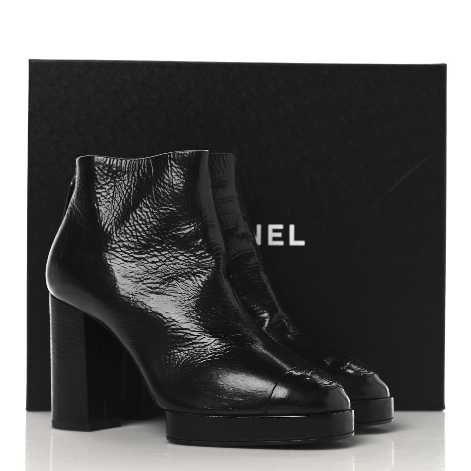 Chanel Crumpled Calfskin Cap Toe CC Ankle Boots 35.5 Black 9 of 9
