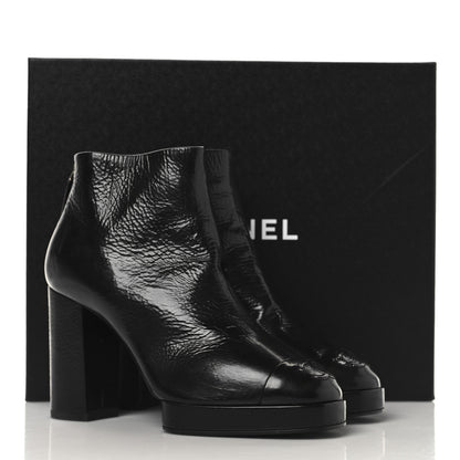 Chanel Crumpled Calfskin Cap Toe CC Ankle Boots 35.5 Black 9 of 9