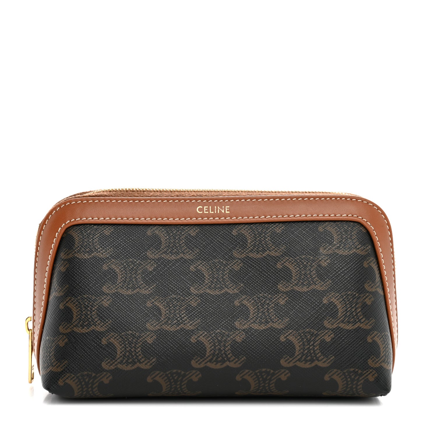Triomphe Canvas Calfskin Small Cosmetic Pouch Tan
