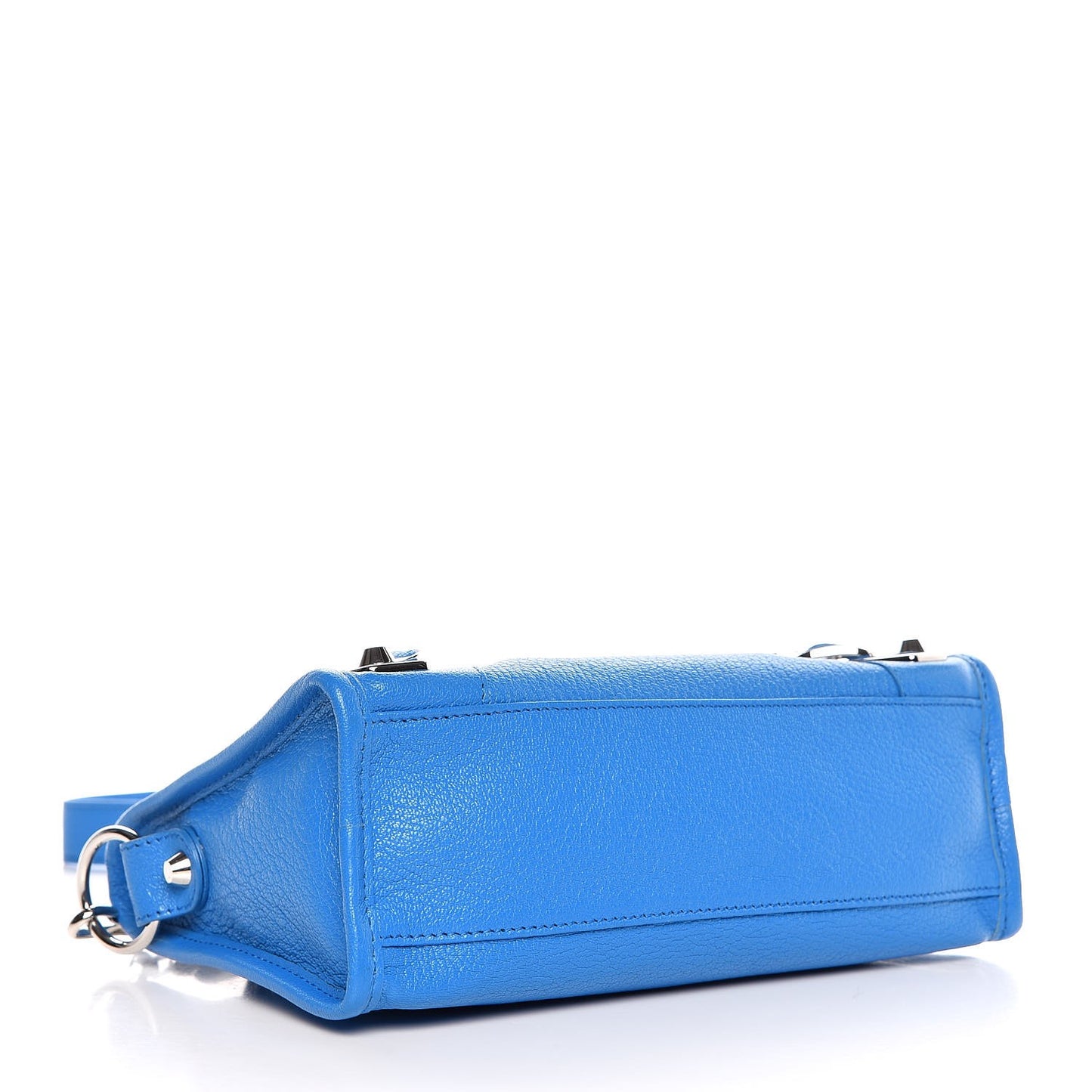 Chevre Silver Metallic Edge Hardware Mini City Bleu Ceylon