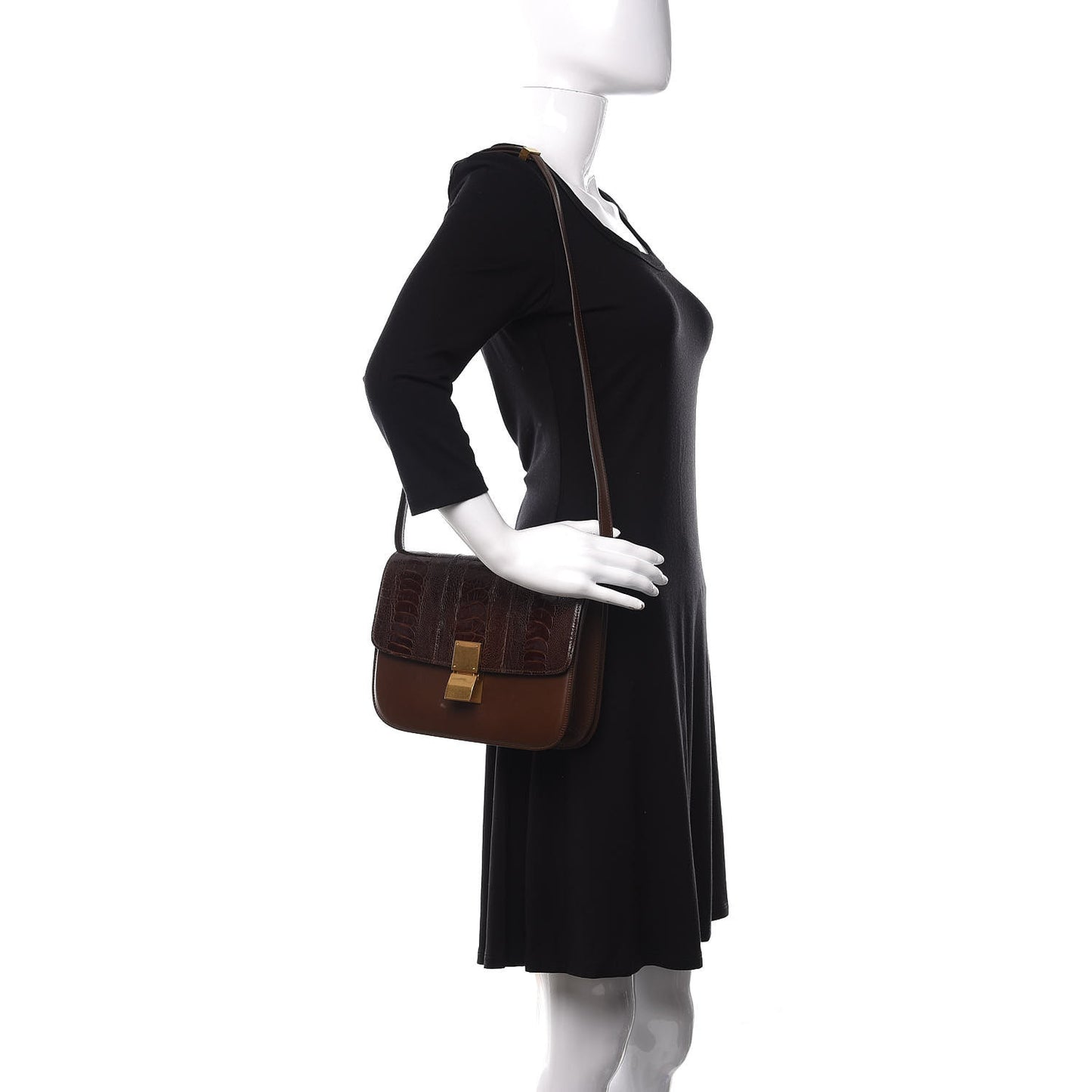 Ostrich Leg Medium Classic Box Flap Bag Dark Brown