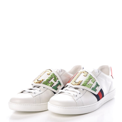 Gucci Calfskin Sequins Web Game Logo Womens Ace Sneakers 39.5 White 3 of 8