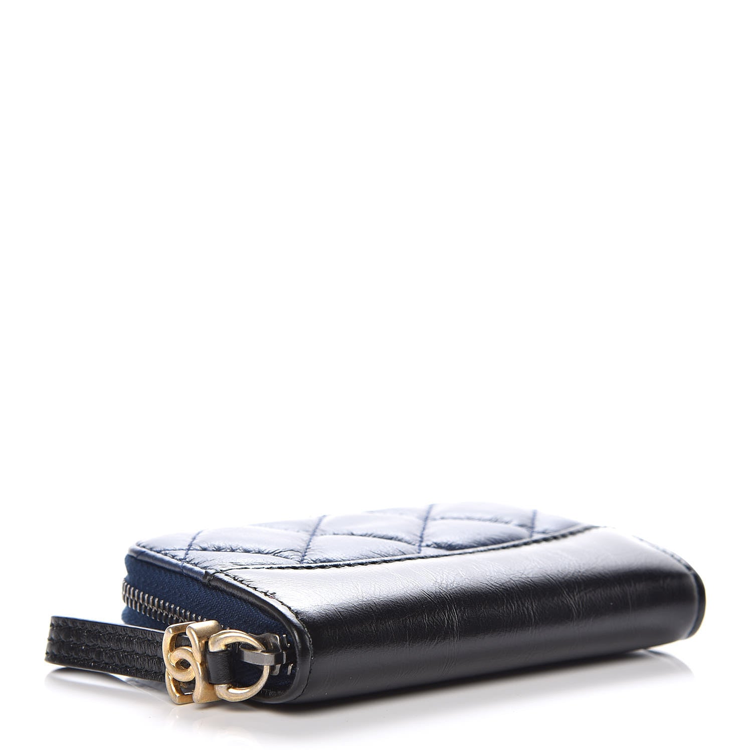 Chanel Aged Calfskin Quilted Gabrielle Zip Around Coin Purse Wallet Blue Black 4 of 8
