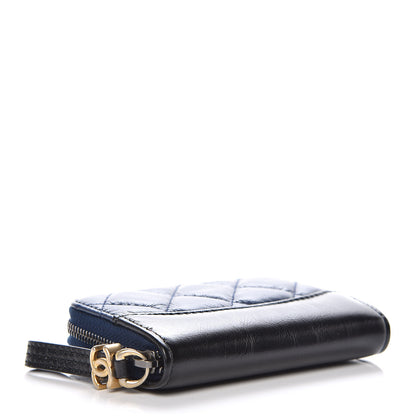 Chanel Aged Calfskin Quilted Gabrielle Zip Around Coin Purse Wallet Blue Black 4 of 8