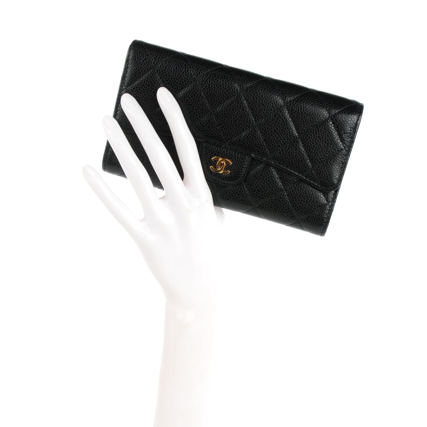 Caviar Quilted Large Flap Wallet Black