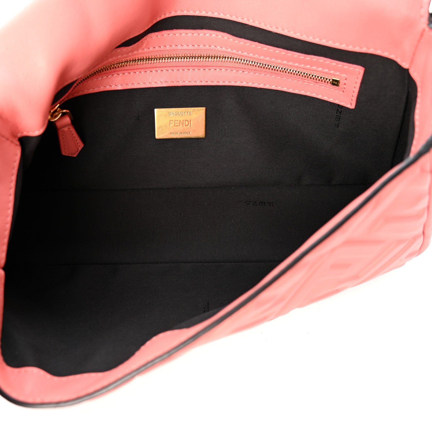 Fendi Nappa FF 1974 Embossed Baguette Rosa Pesca 5 of 11