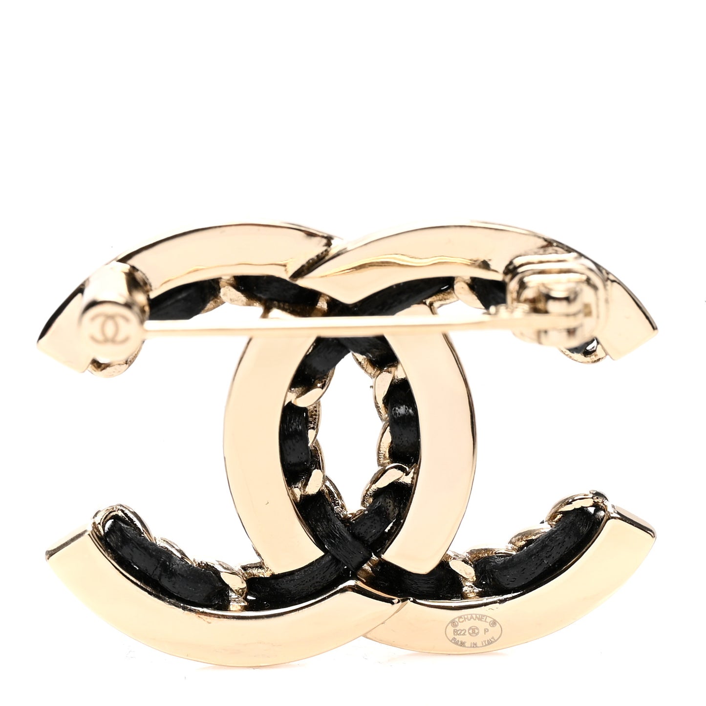 Lambskin Chain CC Chain Brooch Black Gold