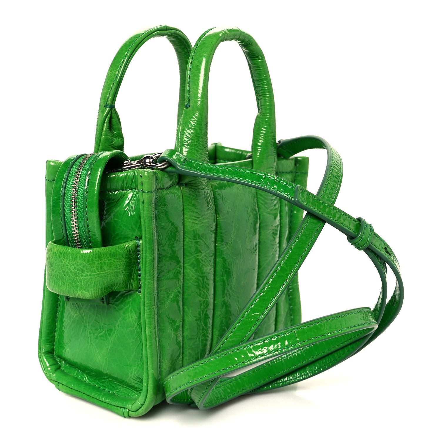 Marc Jacobs Shiny Crinkled Calfskin Mini The Tote Bag Fern Green