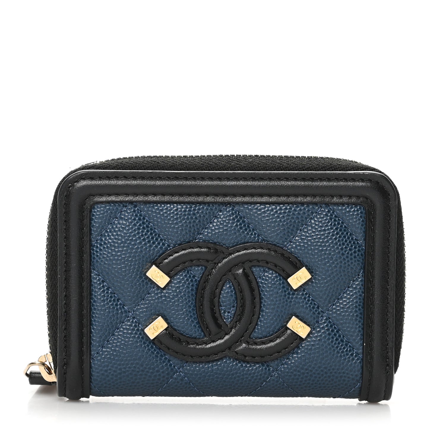 Caviar Quilted Filigree Coin Purse Navy Black
