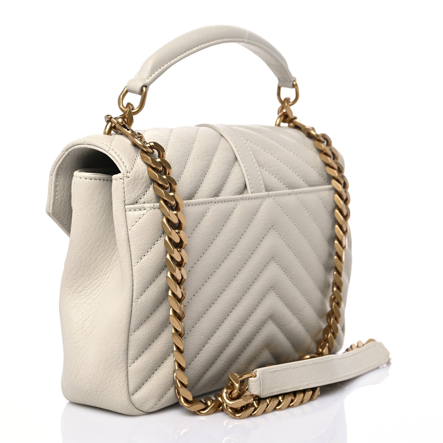 Sheepskin Matelasse Chevron Monogram Medium College Bag Crema Soft