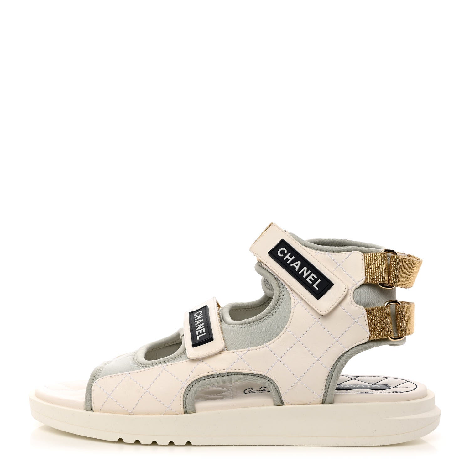 Chanel Goatskin Fabric Gladiator Sandals 41.5 White Light Grey Navy Blue 1 of 10