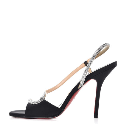 Christian Louboutin Satin Crystal Slingback Sandals 39 Black 1 of 13