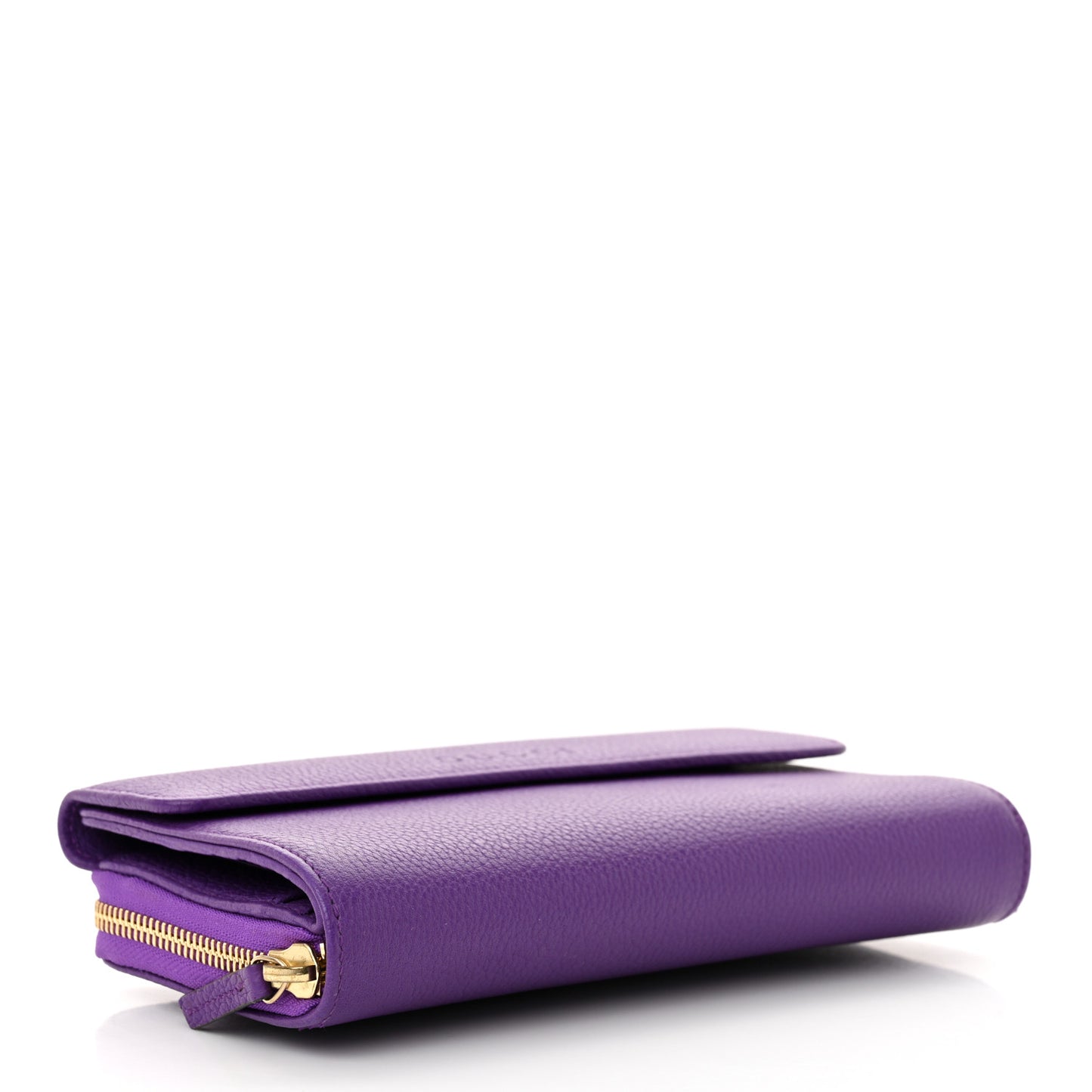 Grained Calfskin Continental Zip Wallet Purple