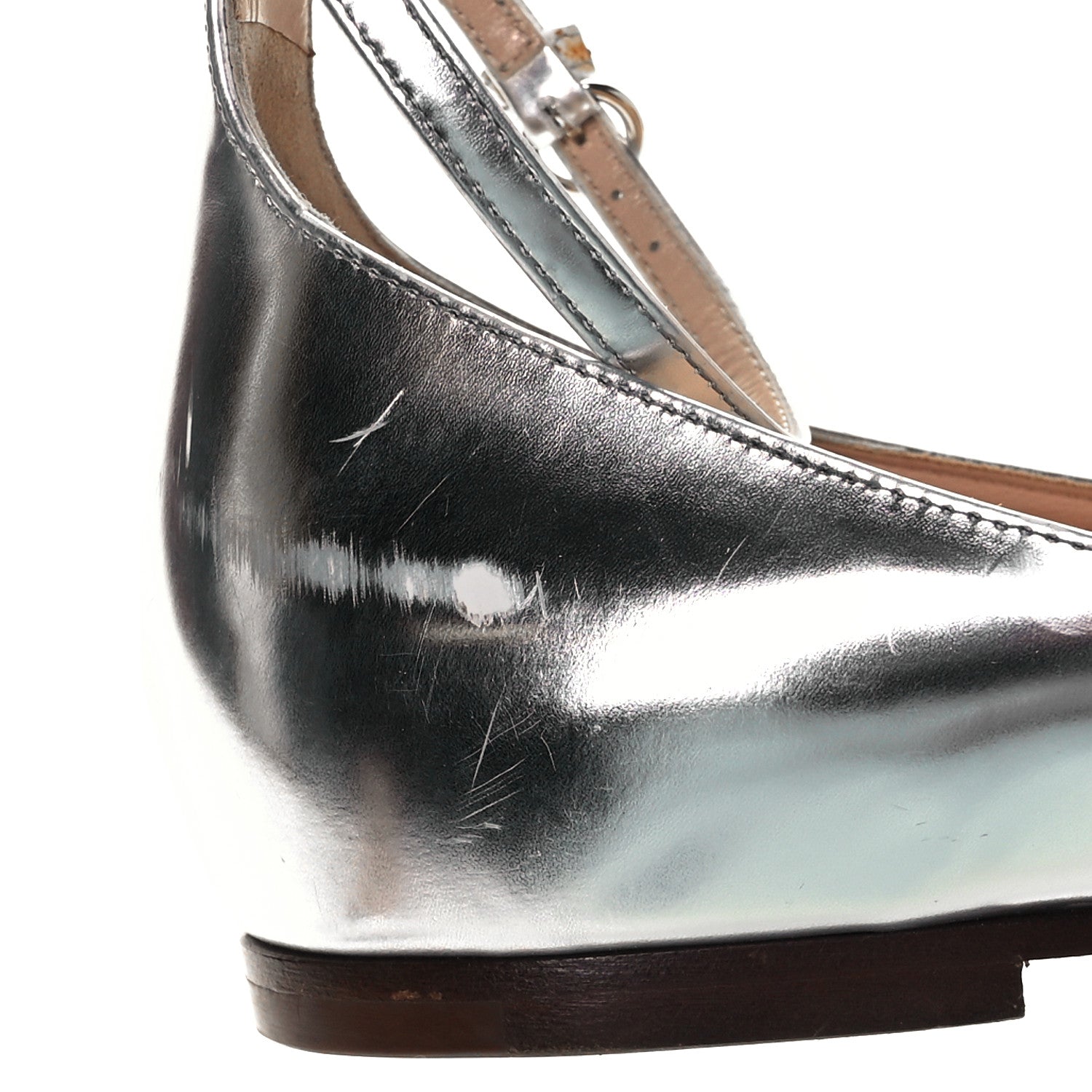Valentino Garavani Patent Tan-Go Ballerina Flats 40.5 Silver 10 of 11