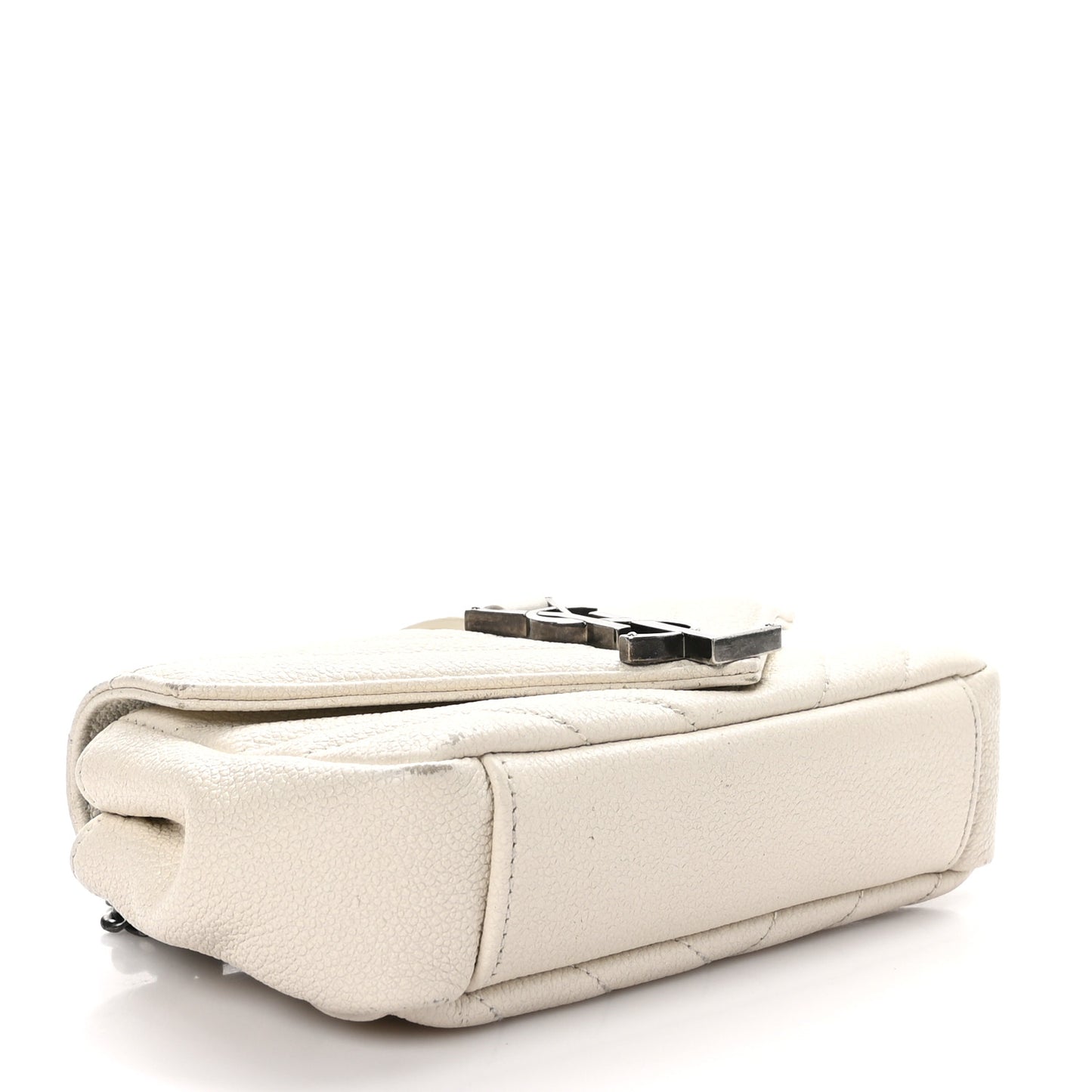 Grained Calfskin Matelassé Chevron Monogram Classic Baby Chain Bag White